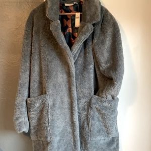 NWT Anthropologie Maeve Lisanne Faux Fur Teddy Coat SKY